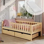 Kinderbett mit zwei Schubladen, Rausfallschutz, Lattenrost und Matratze, Kinder Bett