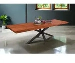 Esstisch Baumkante Akazie nuss 140 (220) x 90 cm Spider-Gestell schwarz mit