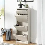 Schuhkipper 'Sokndal' mit 4 Klappen Metall 118 x 50 x 15 cm Pfefferwei&szlig; - Creme