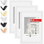 Bilderrahmen DIN A4 21x30 cm Weiss Massivholz 3er Set mit Passepartout f&uuml;r...
