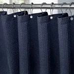 Duschvorhang Waffelstoff Marineblau 275 x 182 cm mit Metallringen Wasserdicht