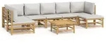 vidaXL 8-tlg. Garten-Lounge-Set mit Kissen Hellgrau Bambus - Braun