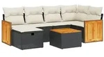 vidaXL 7-tlg. Garten-Sofagarnitur mit Kissen Schwarz Poly Rattan - Schwarz