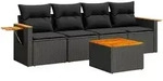 vidaXL 5-tlg. Garten-Sofagarnitur mit Kissen Schwarz Poly Rattan - Schwarz
