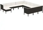 vidaXL 12-tlg. Garten-Lounge-Set mit Auflagen Poly Rattan Schwarz - Schwarz