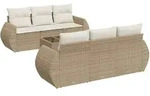 vidaXL 7-tlg. Garten-Sofagarnitur mit Kissen Beige Poly Rattan - Beige