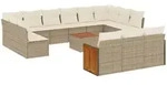 vidaXL 14-tlg. Garten-Sofagarnitur mit Kissen Beige Poly Rattan - Beige
