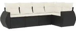 vidaXL 5-tlg. Garten-Sofagarnitur mit Kissen Schwarz Poly Rattan - Schwarz
