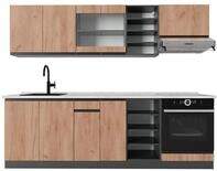 K&uuml;chenzeile Vicco R-Line Goldkraft Eiche/Anthrazit 240 cm J-Shape, AP Marmor,...