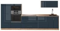 K&uuml;chenzeile Vicco Fame-Line Dunkelblau Hochglanz/Goldkraft Eiche 340 cm, AP...