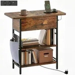 HOMCOM Beistelltisch Nachttisch mit Steckdosenleiste, 2 Ebenen, Couchtisch -...