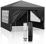 Faltpavillon 3x3 m Wasserdicht UV-Schutz 50+ 4 Seitenteile Schwarz