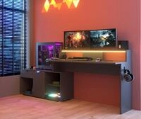 Gamingtisch "Work" in grau Gamer Schreibtisch inkl. LED mit Farbwechsel -