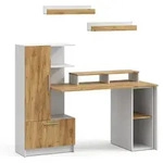 Schreibtisch Vicco Tomy Wei&szlig;/Goldkraft Eiche 150 x 59 cm 5er Set, Model 59855 -