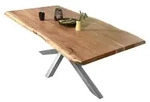 Esstisch Baumkante massiv Akazie Natur 280 x 120 Spider-Gestell silber CALI -