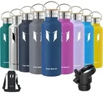 Trinkflasche Edelstahl 750 ml Kobalt Auslaufsicher BPA-Frei mit 2 Deckeln