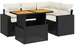 vidaXL 5-tlg. Garten-Sofagarnitur mit Kissen Schwarz Poly Rattan - Schwarz
