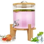 Getr&auml;nkespender Glas 5L mit Hahn und Bambusst&auml;nder f&uuml;r hei&szlig;e/kalte...