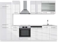 K&uuml;chenzeile Vicco Fame-Line Wei&szlig; Hochglanz/Wei&szlig; 300 cm , AP Marmor, Model...