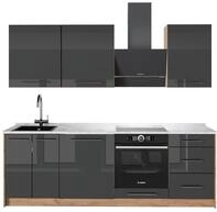 K&uuml;chenzeile Vicco Fame-Line Anthrazit Hochglanz/Goldkraft Eiche 230 cm, AP...