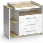 Wickelkommode Vicco Oskar Wei&szlig;/Goldkraft Eiche 113 x 93 cm mit 3 Schubladen, Model