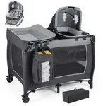 COSTWAY 5 in 1 Beistellbett Baby, Reisebett mit Matratze, Kinderreisebett ,