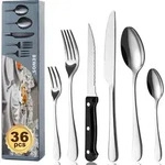 36-teiliges Besteck set mit Steakmesser f&uuml;r 6 Edelstahl-Bestecksets f&uuml;r Haus &
