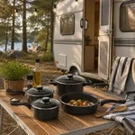 Camping Kochtopfset 7-teilig Leichtes Aluminium Topfset f&uuml;r Gasherde