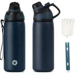Edelstahl Trinkflasche Sport 1L BPA-frei Auslaufsicher Kinder Fahrrad...