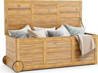 COSTWAY Gartenbox Holz 182L, Gartenbank auf Rollen, Aufbewahrungsbox mit...