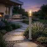 LED Au&szlig;enstehleuchte, Edelstahl, Glas, Sand, IP54, &Oslash; 14,3 cm, H 100 cm - Beige