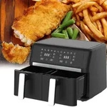 Premium Doppelkorb Heissluftfritteuse, Dual Zone, 2x 4,5 l - Air Fryer Edelstahl /