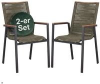 Gartensessel Stapelstuhl 2er Set Alicante Gr&uuml;n mit Teakarmlehne Gartenstuhl