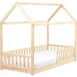 BELIANI Hausbett f&uuml;r Kinder Hellbraun Kiefernholz mit Rausfallschutz Lattenrost