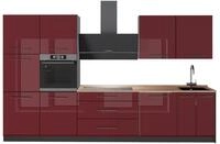 K&uuml;chenzeile Vicco Fame-Line Bordeaux Hochglanz/Anthrazit 340 cm, AP Eiche,...