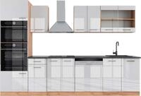 K&uuml;chenzeile Vicco R-Line Wei&szlig; Hochglanz/Goldkraft Eiche 300 cm mit...