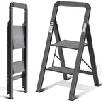 Trittleiter Aluminium klappbar mit Handlauf, 2 Stufen, rutschfest, belastbar...