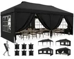 Faltpavillon 3x6m Pop-Up mit 6 Seitenw&auml;nden Schwarz UV-Schutz 50+ Stahlrahmen -