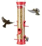Vogelfutterstation mit 6 Anflugstangen 38cm Rot f&uuml;r S&auml;mereien ganzj&auml;hrige