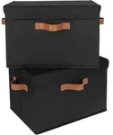 Aufbewahrungsboxen mit Deckel, 2 St&uuml;ck, Stoff, faltbar, schwarz, 40x26x25,5 cm...