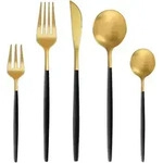 Besteck Set 6 Personen 30-teilig Schwarz Gold Matt Edelstahl Sp&uuml;lmaschinenfest...