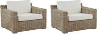 BELIANI Gartensessel Set Hellbraun Polyrattan inkl. Sitzkissen in Cremewei&szlig; 2...
