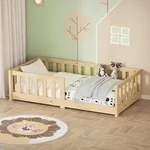 ML-Design Kinderbett 70x140 cm Natur Bodenbett f&uuml;r Kinder mit Lattenrost und
