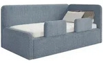 Selsey Fanko &ndash; Jugendbett 90x200 cm mit Kopfteil rechts, Pl&uuml;sch, Blau - Blau
