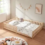 Kinderbett &rsquo;Tanna&lsquo; Bodenbett 140 x 200 cm Montessori Bett mit Rausfallschutz