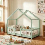 Kinderbett &rsquo;Treviolo&lsquo; in Haus-Optik mit Rausfallschutz Kiefernholz 70 x 140...