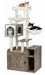 Relaxdays Kratzbaum mit Katzenkloschrank & Futterstation, HBT 144x71x45,5 cm,