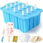 Silikon Eisformen Set f&uuml;r 12 Eis am Stiel, blau - Blau