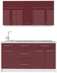 Singlek&uuml;che Vicco Fame-Line Bordeaux Hochglanz/Wei&szlig; 150 cm ohne Arbeitsplatte,