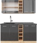 Singlek&uuml;che Vicco R-Line Anthrazit Hochglanz/Goldkraft Eiche 160 cm , AP...